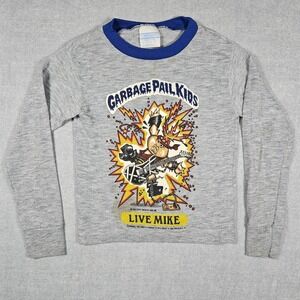 Vintage 1985 Garbage Pail Kids Live Mike Long Sleeve Shirt Gray Blue Size 8 USA